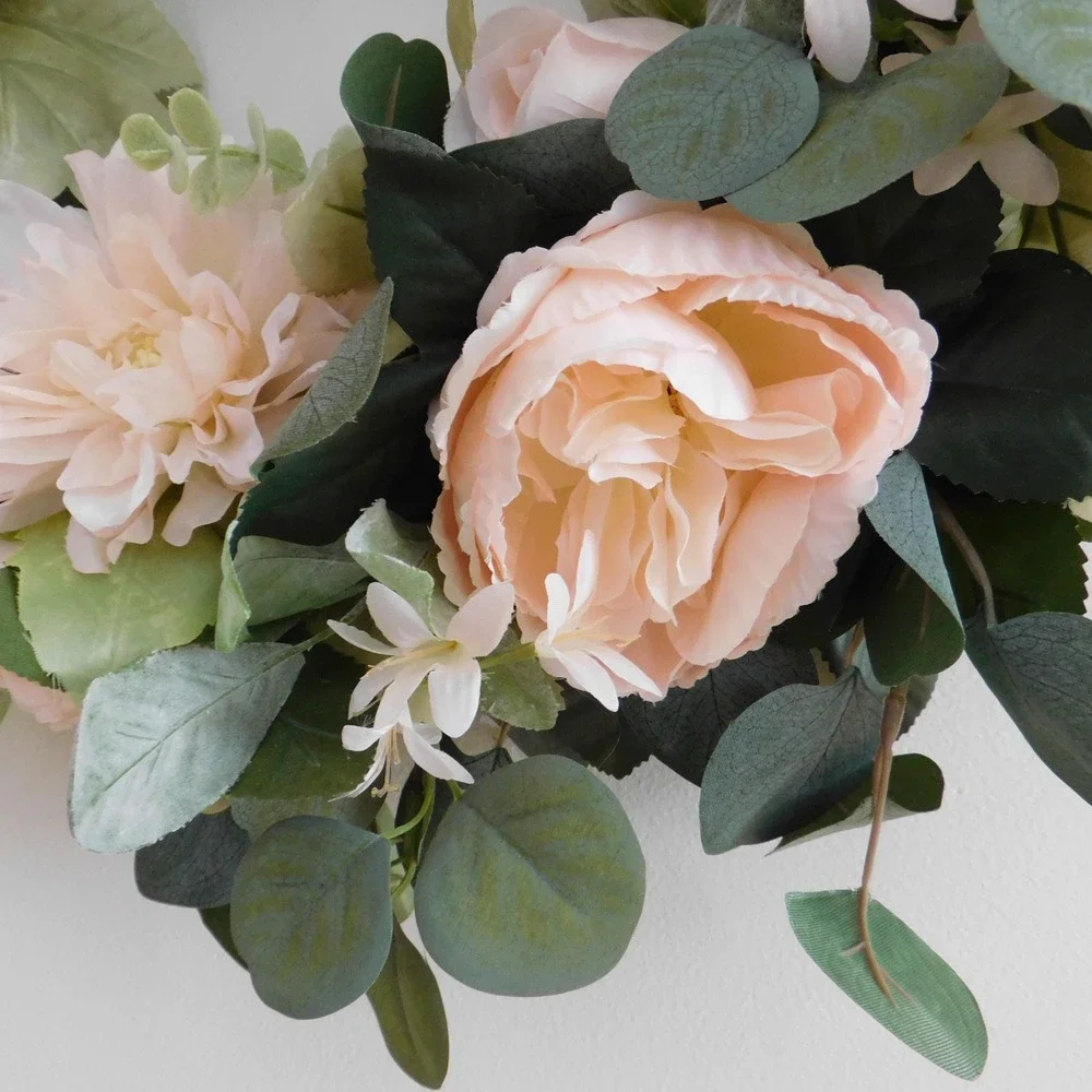 Handmade Cabbage Roses Wreath for Front Door Spring and Summer Housewarming Gift